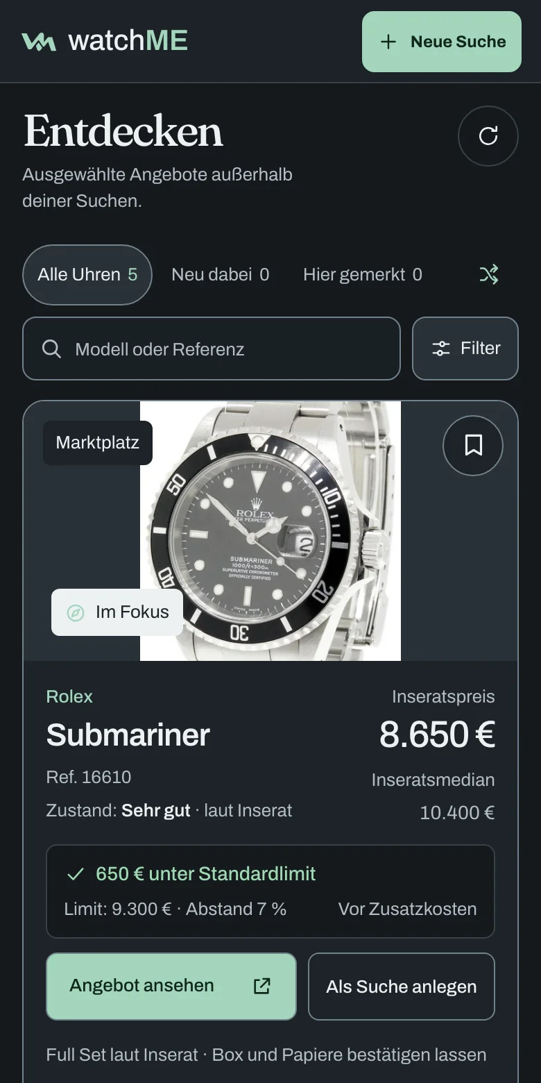 watchME Entdecken: Rolex Submariner Date 16610 für 8.650 Euro, 650 Euro unter dem Standardlimit