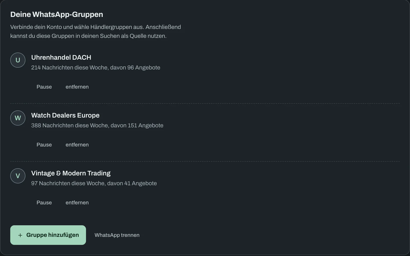 watchME: verbundene WhatsApp-Händlergruppen mit Nachrichten und Angeboten pro Woche